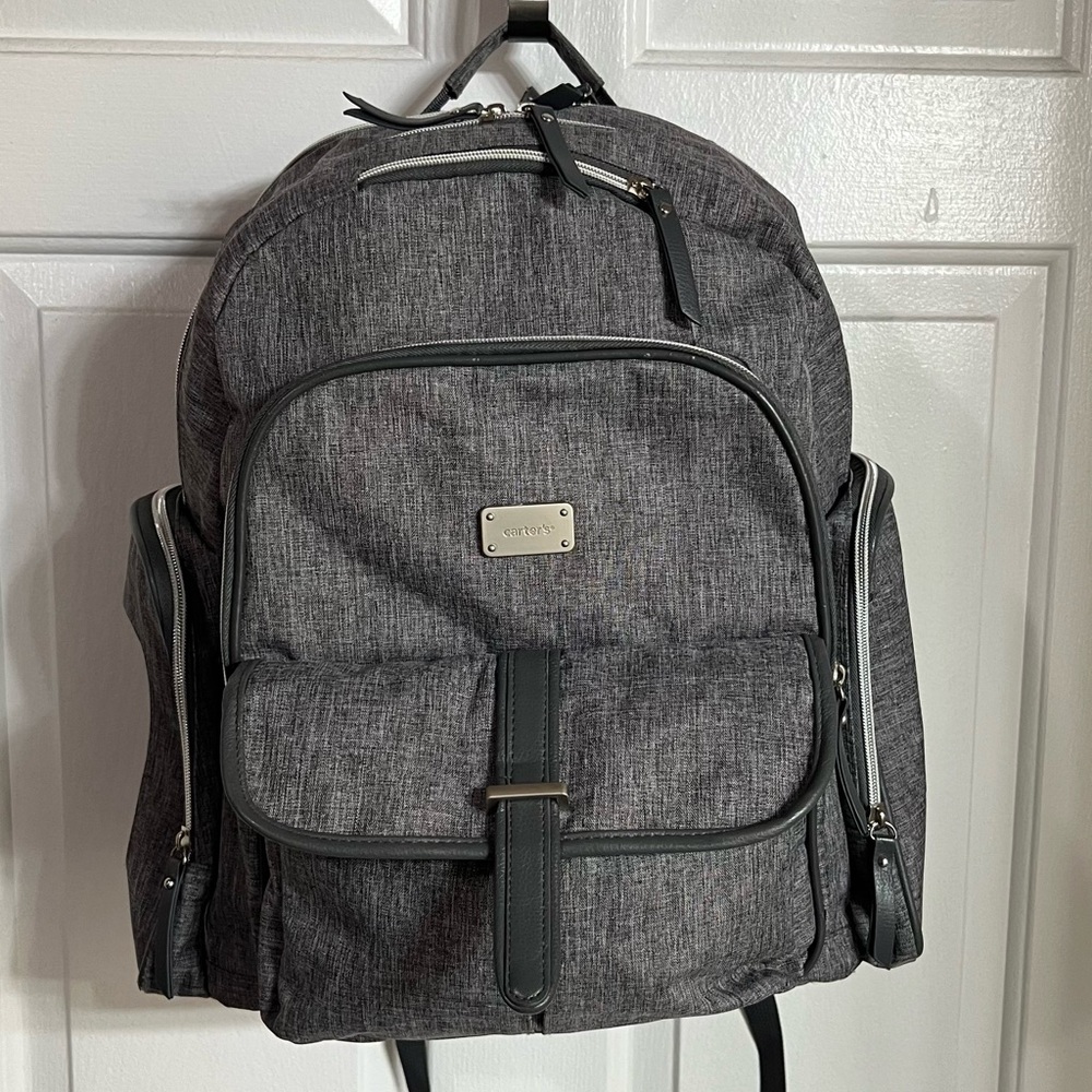 Carter’s Heather Gray Diaper Backpack with Changing Pad & Cooler Pocket